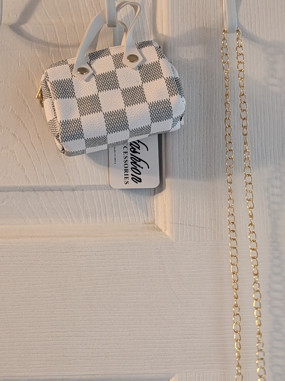White & Gray Checkered Mini Handbag -